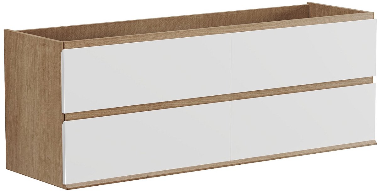 Vente-unique Zwevend meubel onder enkele wastafel - Licht naturel en wit - 150 cm - SABURI