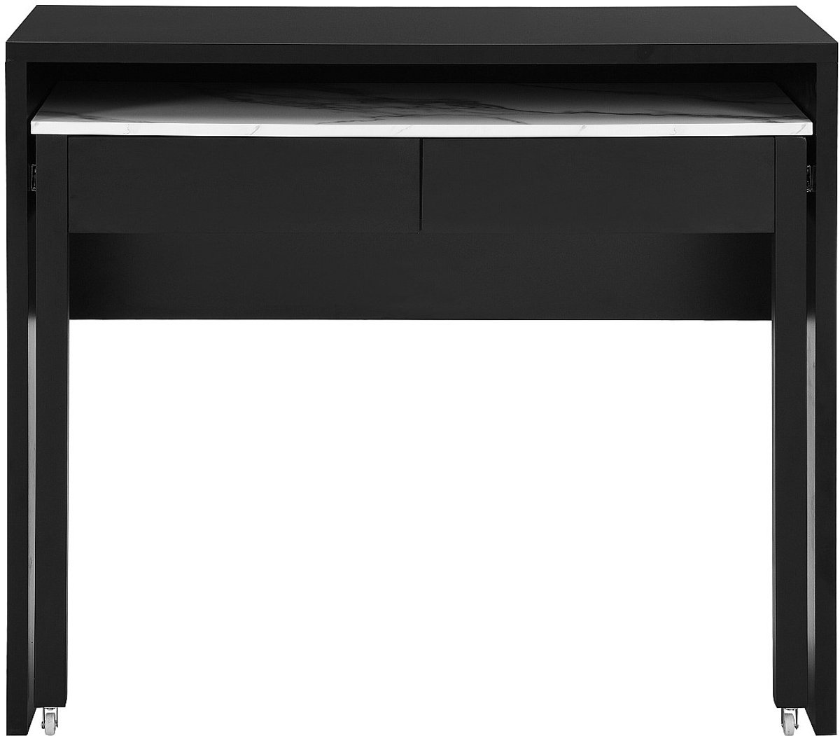 Vente-unique Uitschuifbaar console-bureau met 2 lades - Zwart en wit marmereffect - LOAVIA
