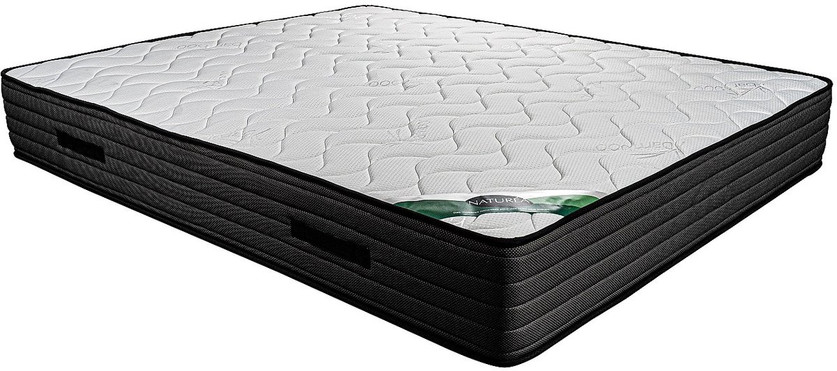 Vente-unique Set 160 x 200 cm bedbodem met opbergruimte, wit + matras van schuim en tijk van bamboe van 25 cm dik - BERENDI van NATUREA