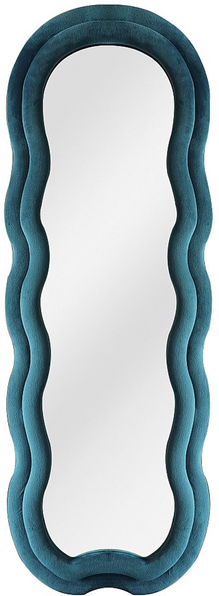 Vente-unique Organische spiegel in fluweel - H 160 x B 60 cm - Blauw - LINOA