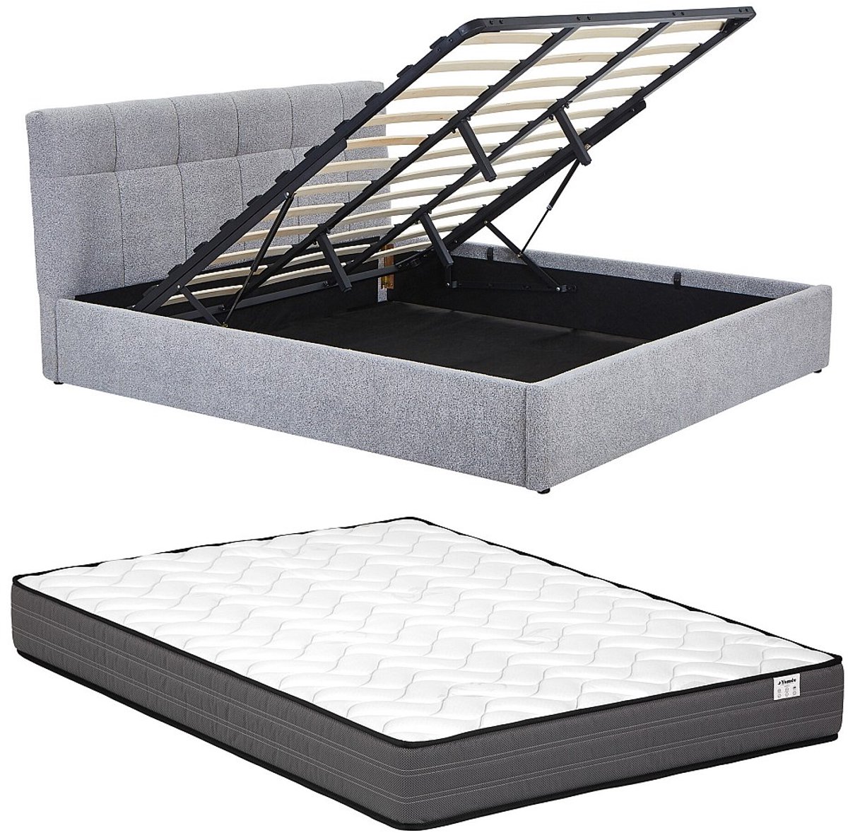 Vente-unique Bed met opbergruimte stof grijs 180 x 200 cm
