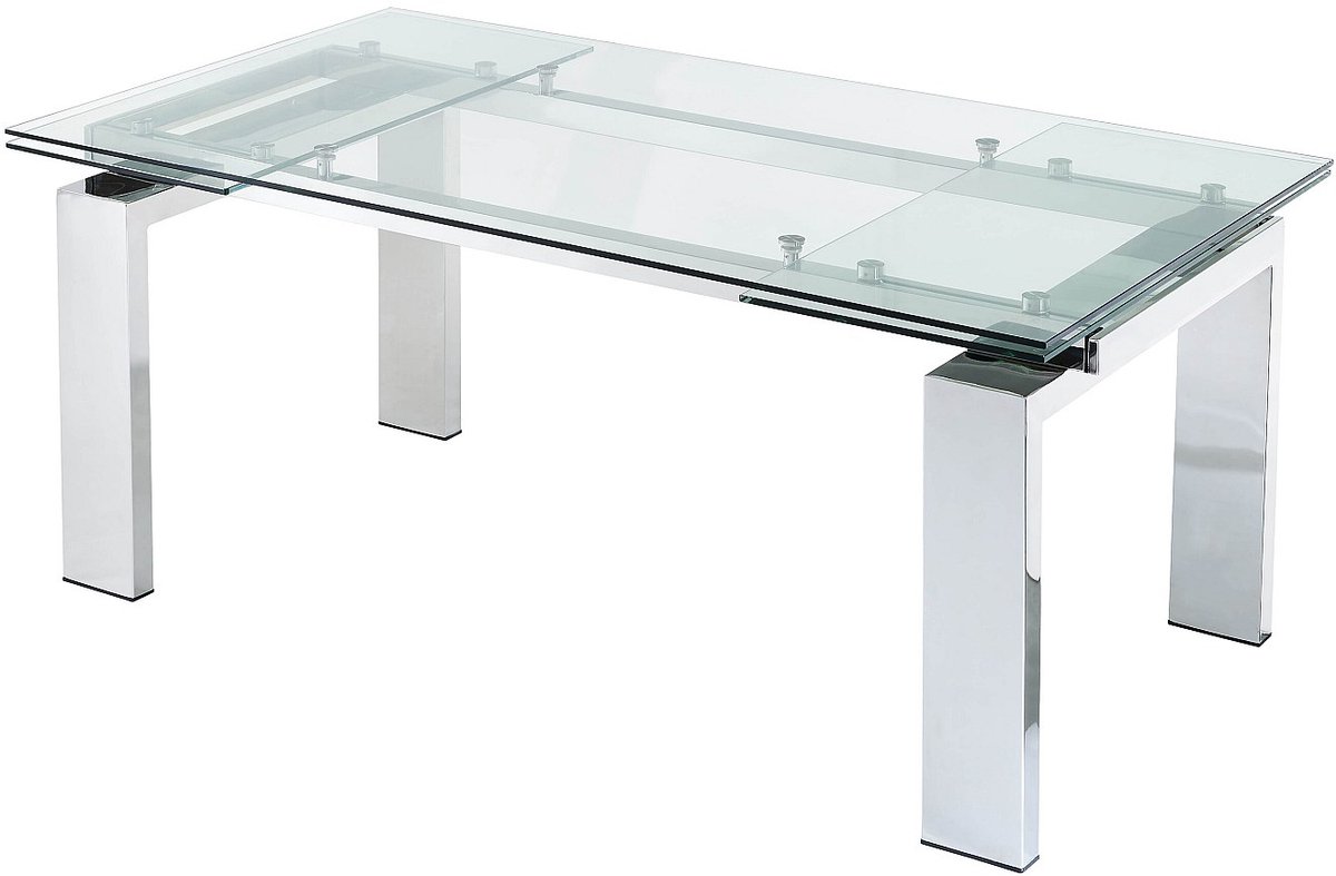 Vente-unique Uitschuifbare eettafel LUBANA - Gehard glas en metaal - 8 tot 10 personen Transparant