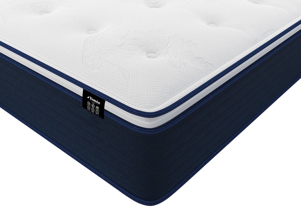 Vente-unique Set 160 x 200 cm bedbodem met opbergruimte, licht naturel + matras met pocketveren met ingebouwd dekmatras van 24 cm dik - ALTIER van YSMÉE