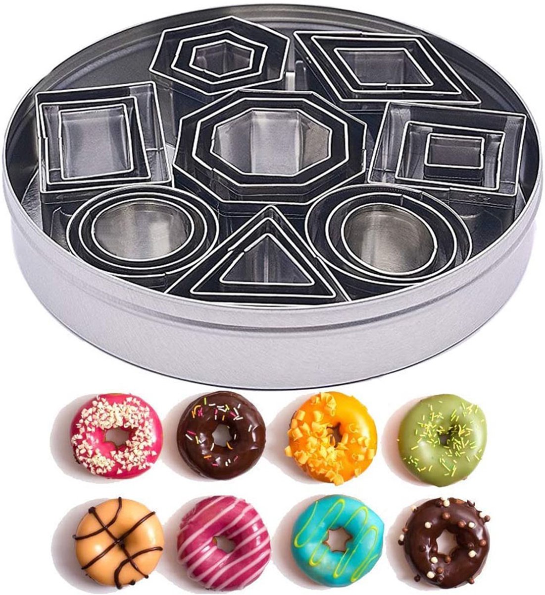 Gigicial Set van 24 roestvrijstalen koekjesvormen - Hittebestendig tot 500 °C, Gemakkelijk schoon te maken - 24 stuks - Perfect voor kinderfeestjes en Kerstmis, Zilver