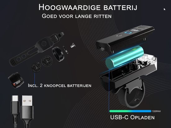 Fietsverlichting set USB oplaadbaar - Nacht sensor - 1000 Lumen - Voorlichtverlichting - Fatbike verlichting - racefiets verlichting - Koplamp fiets model 2025 — afbeelding 5
