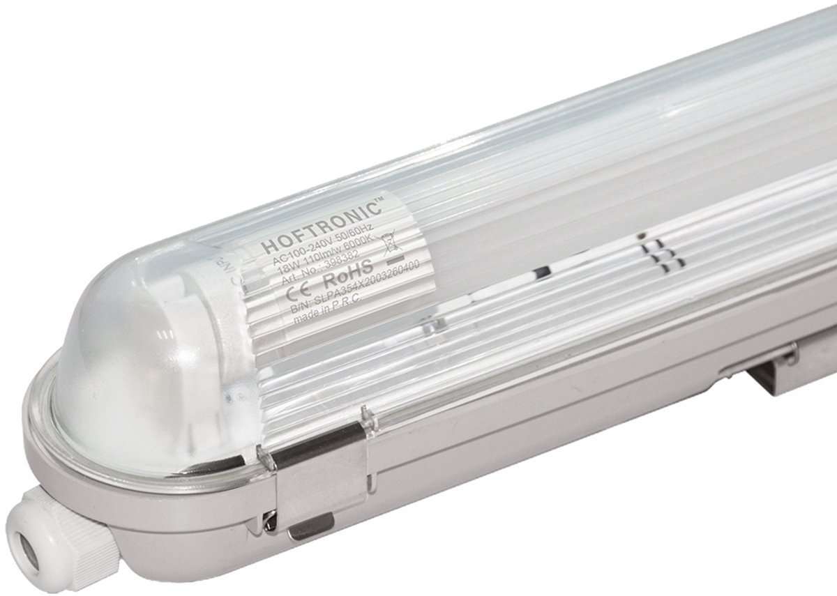 HOFTRONIC LED TL Armatuur 120cm - IP65 waterdicht - Flikkervrij - Koppelbaar - 6000K Daglicht wit - 18W 2520lm (140lm/W) - Vervangt 64 Watt - Incl. LED buis - T8 (G13) fitting