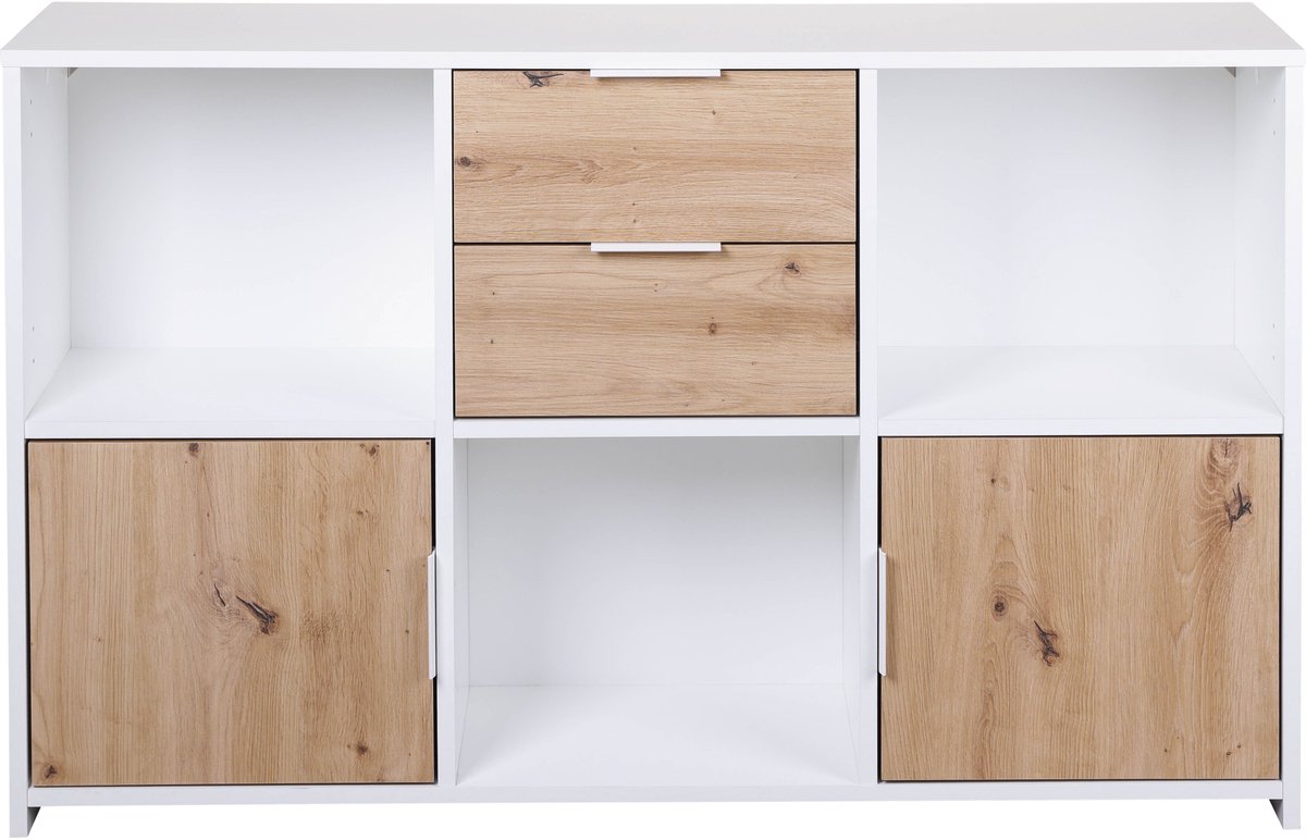 Multifunctionele kast Pepeto | 120 x 30 x 77 cm | Open en gesloten opbergruimte | Kleur: Wit - Interlink - Kasten - Wit; Bruin - MDF - Kasten -
