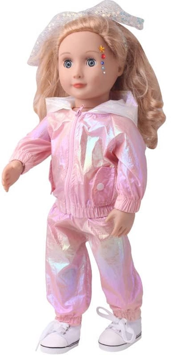 Poppenkleding Jurk Sport Casual Outfit met Hooded Jas voor 18 inch Meisje Pop van Merkloos — afbeelding 3