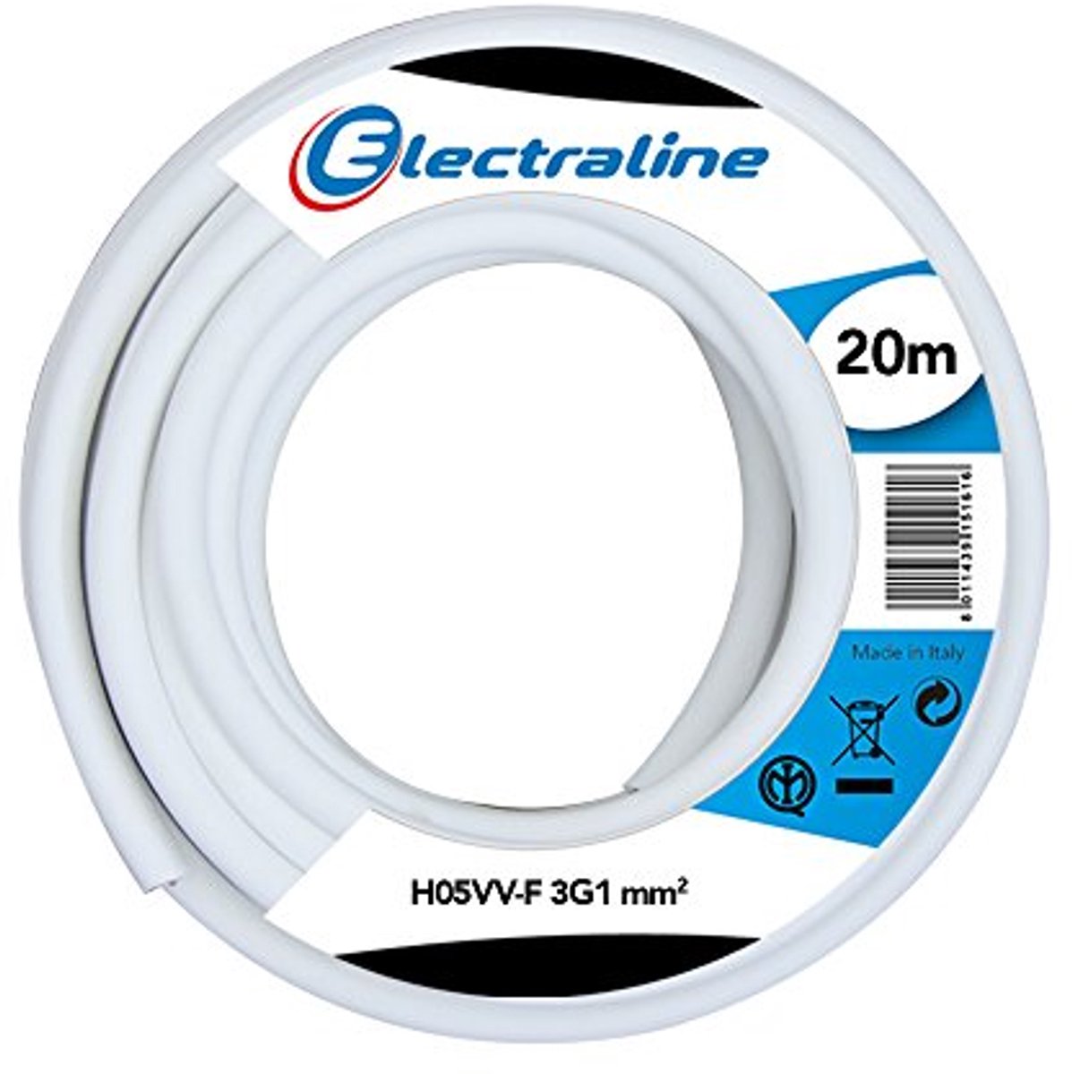 Kabelrol H05VV-F 3G1 mm² 20 m Wit - Perfect voor Thuis en Tuin