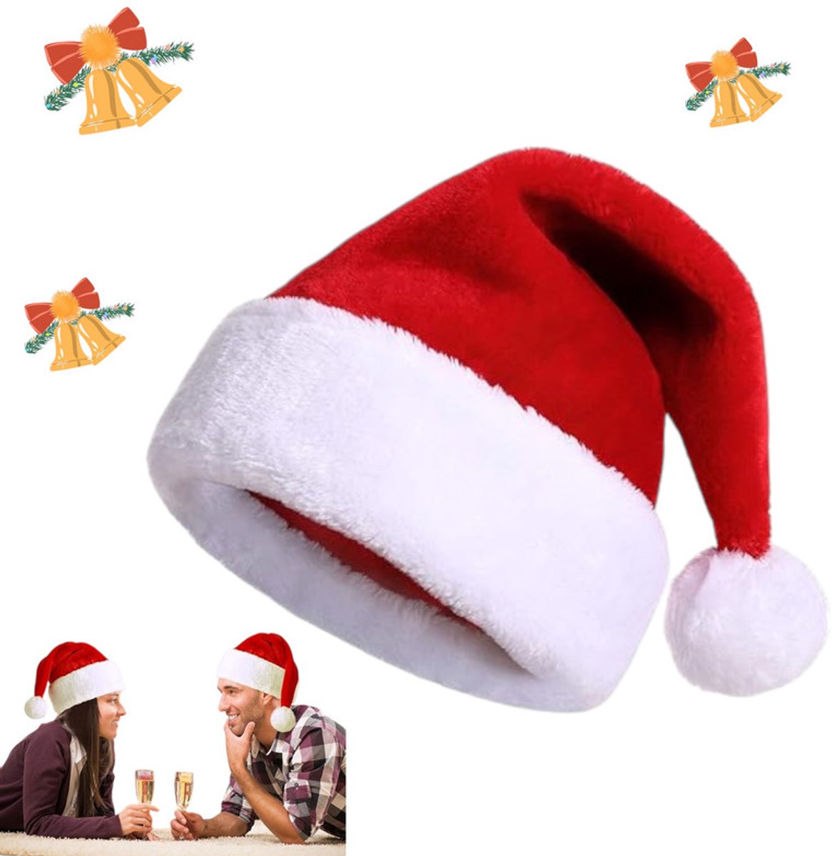 1 stuk - Kerstmanmutsen - Kerstvakantiekostuums - Luxe kerstmuts rood/wit van pluche voor volwassenen - rood - Wasbaar - Past bij elke kerstoutfit - Perfect voor de feestdagen - Kerstmis