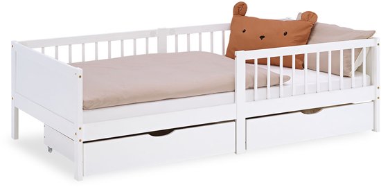 Homestyle4u Kinderbed - 90x200 cm - met lattenbodem - 2 bedladen - Wit