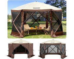 VEVOR Gazebo Tent, 12x12ft 6-Zijdige Pop-Up Campingluifeltent Met Gaasramen, Draagbare Draagtas, Haringen, Grote Schaduwtenten voor Buitenkamperen, Gazon en Achtertuin