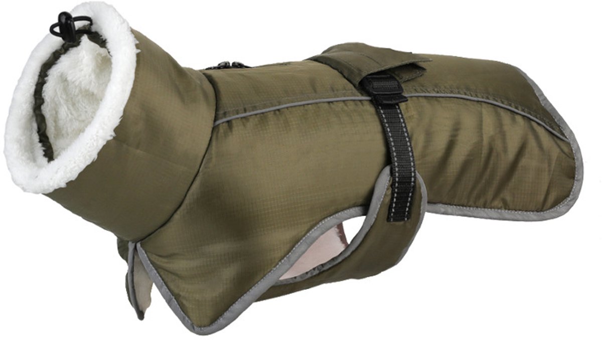 longziming -Warme Hondenjas L – Met Verstelbare Bontkraag en Zachte Fleecevoering – Reflecterend, Waterafstotend & Comfortabel – Eenvoudig Aan te Trekken – Perfect voor de Winter