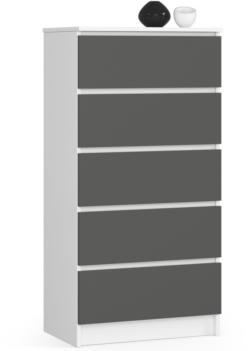 Akord Ladekast K60 met 5 Lades / AKORD Furniture Factory / Wit - Grafietgrijs / 60 x 121 x 40 cm