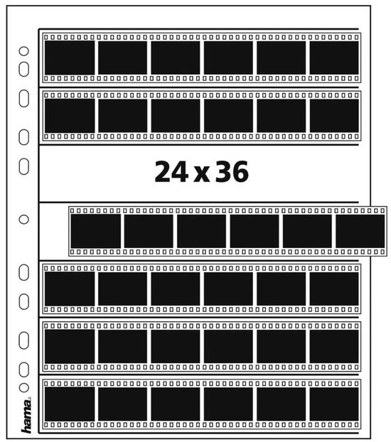 Negatiefhoezen voor 24x36mm fotorolletjes, 7 rijen per hoes, 6 per rijtje.
