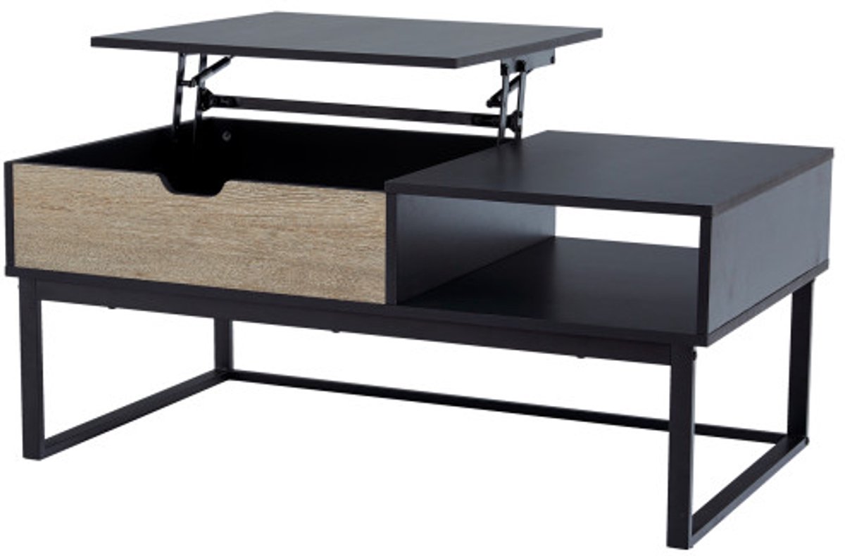 Teamson Home - Bryson Houtnerf Koffietafel met Handmatige Lift en Opbergruimte - Zwart/Tan