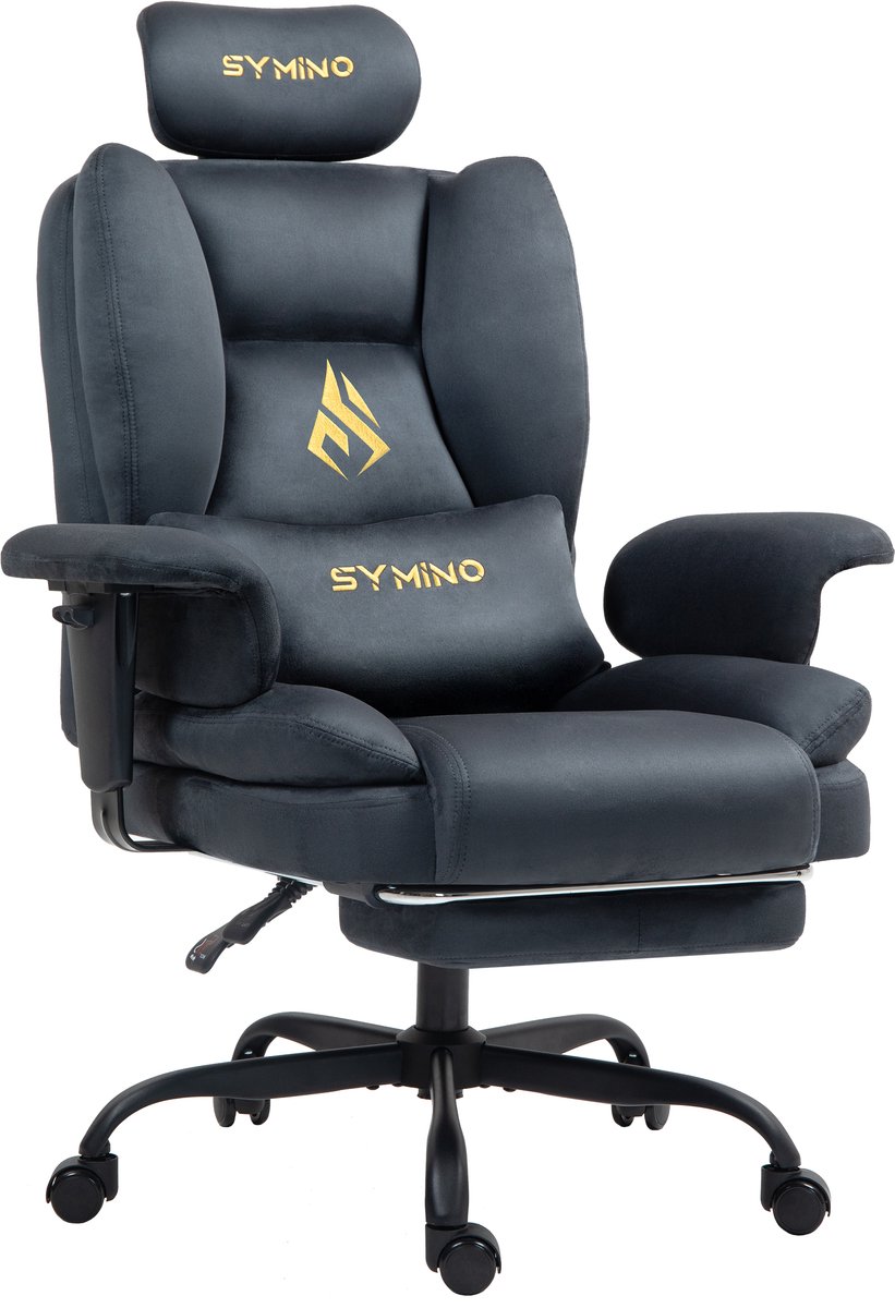 Symino sofa Gamingstoel - Directiestoel - Ergonomische bureaustoel met imitatiebont - Met voetensteun - In hoogte verstelbaar - Computerstoel - Draagvermogen 130 kg - grijs
