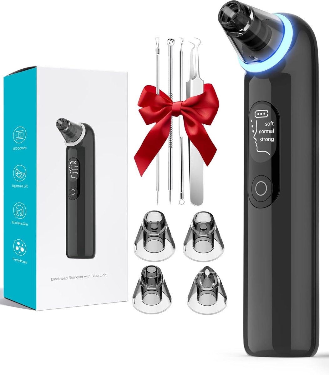 Gezichtsreiniger en Mee-eter Verwijderaar -Vacuüm Po Reiniger Set- Met 4 Verwisselbare Mondstukken - Voor Acne en Blackheads - Zwart