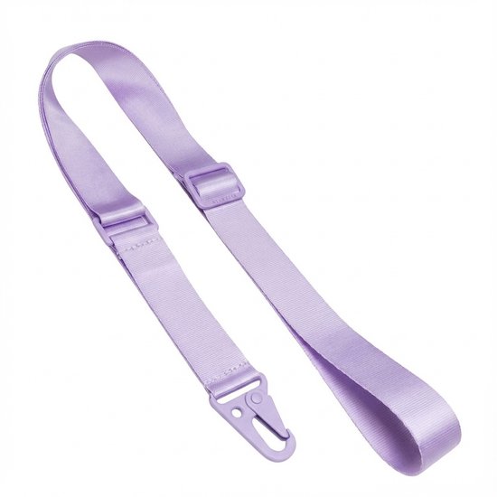 Cordon de téléphone violet réglable avec fermeture à clip.