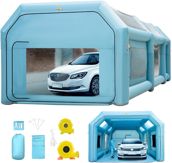 Opblaasbare Spuitcabine Blauw Werktent 8x4x3m Gemaakt van 210D Oxford-stof en PVC met Luchtpomp en Ventilatiesysteem voor Autospuitwerk, Buitenactiviteiten, enz. — afbeelding 5