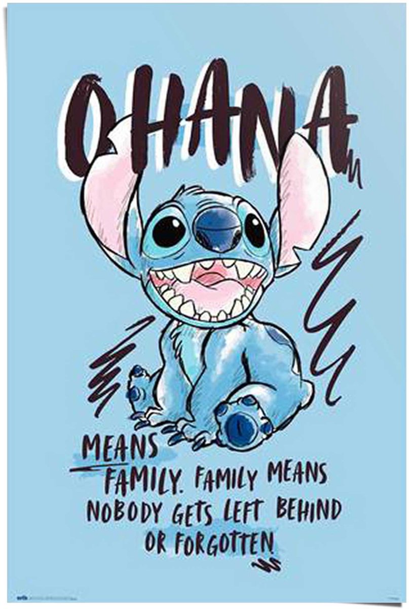 REINDERS Poster Disney Stitch Ohana - 91,5 x 61 - Papier - REINDERS blauw
