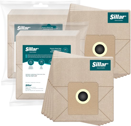 Sillar stofzuigerzakken - papier - 2 filterlagen - biologisch afbreekbaar - universeel - vervanging voor traditionele stofzuigers - Zelmer, Amica, Beko, Hoover, Philips, MPM - 17 x 16 cm - 10 stuks