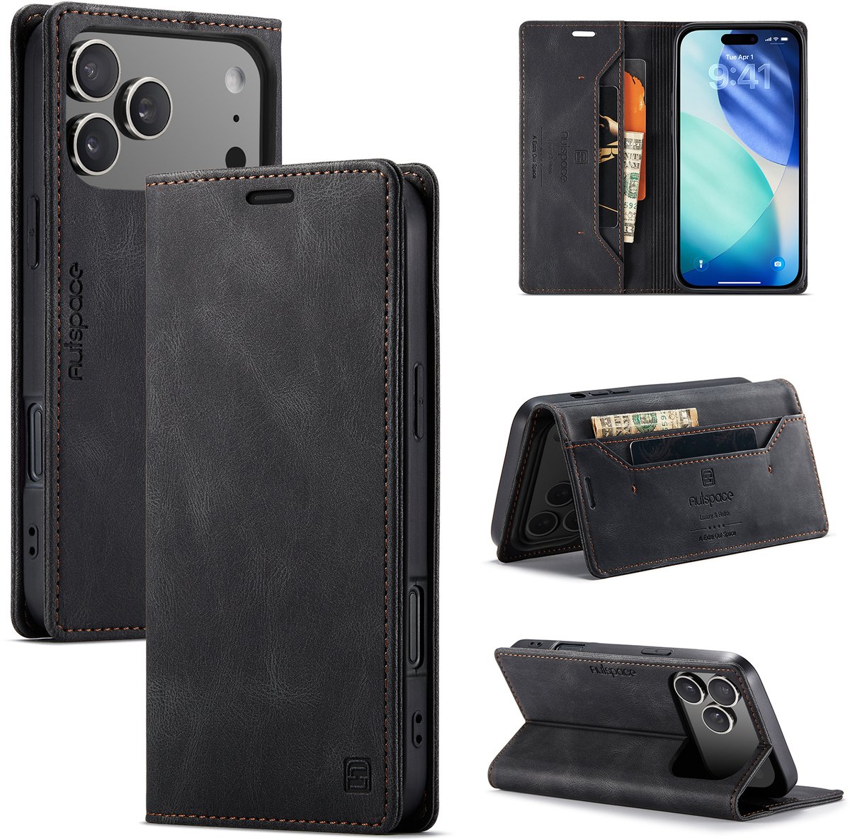 Luxe Flip Case met RFID Bescherming Kaarthouder en Magneetsluiting voorApple iPhone 17 Pro _ Zwart