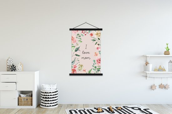 Porte-affiche avec affiche - Affiche scolaire - Proverbes - Maman - J'aime maman - Citations - 120x180 cm - Lattes noires