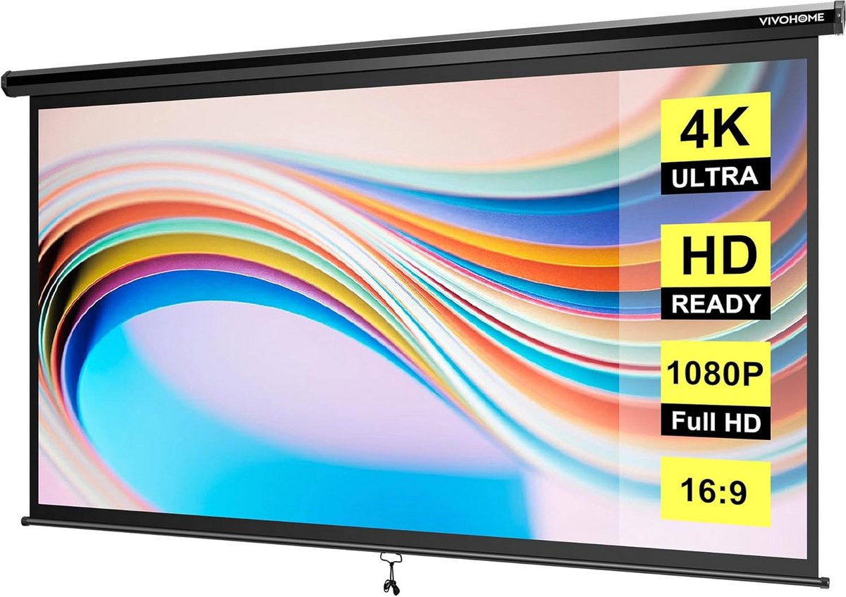 Intrekbaar Projectiescherm 80 Inch 16:9 voor Thuisbioscoop en Kantoor - HD 4K Handmatig