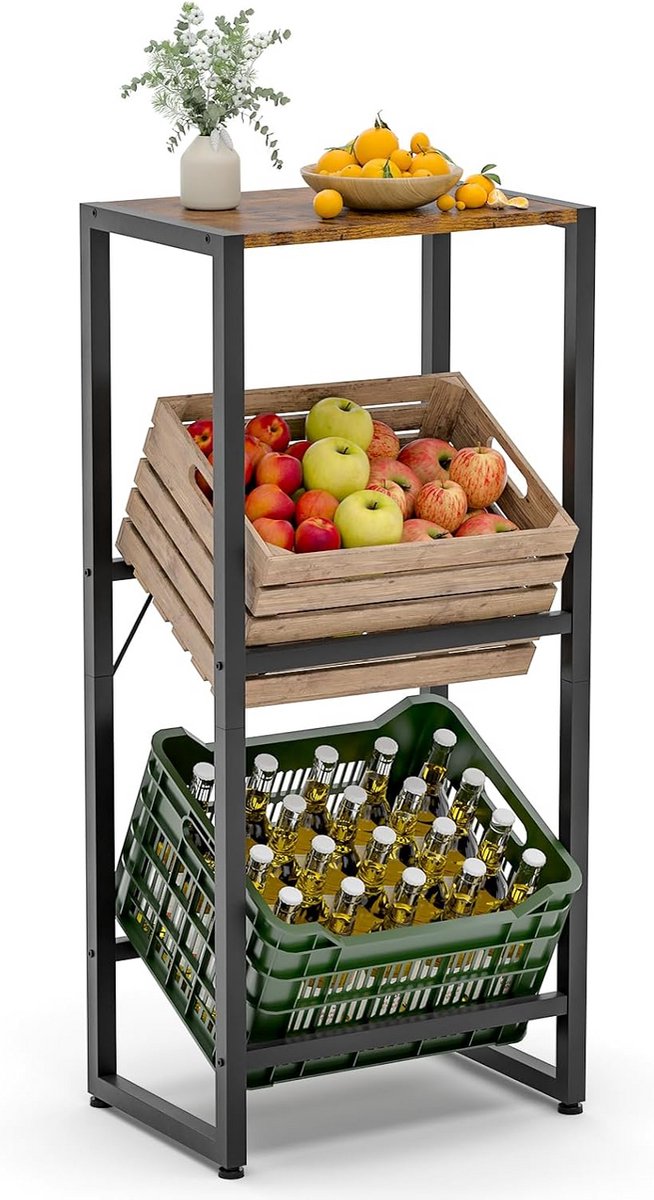 Drankkrattenrek met Houten Plank voor Keuken en Voorraad - Robuust en Stabiel