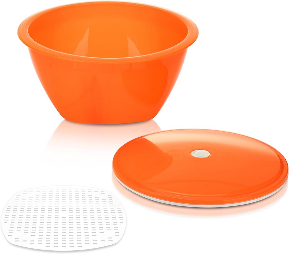 Multimaker Kom voor Keuken - Geschikt voor Magnetron en Vriezer, Inclusief Deksel en Zeef, Oranje