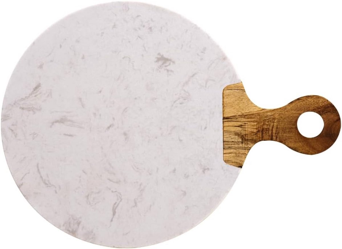 Ronde Serveerschaal van Marmer en Acaciahout - Ø 25 cm - Ideaal voor Kaas en Fruit