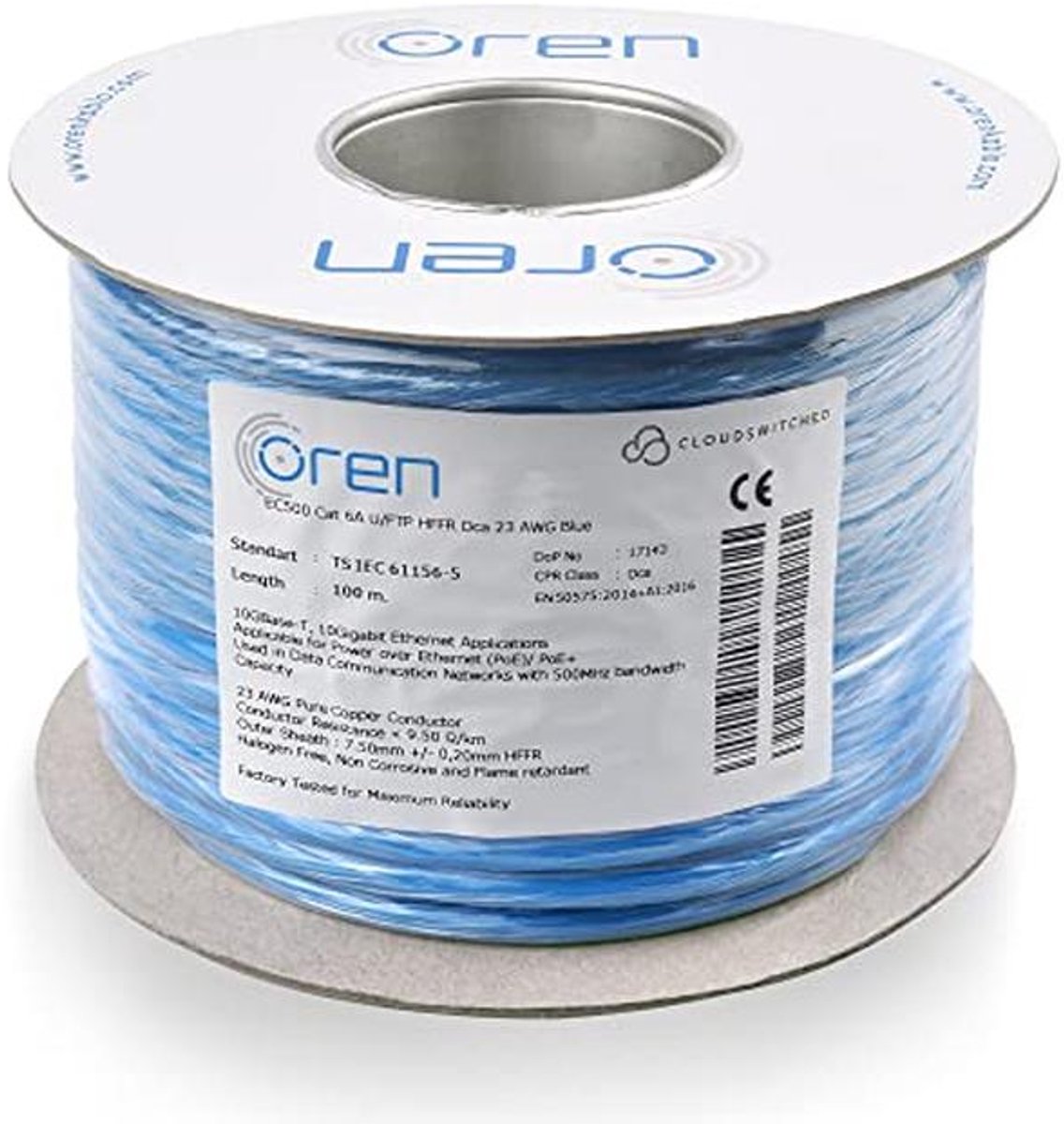 Ears CAT6A 100m Ethernet Cable - 23 AWG Pure Copper Wire - 500MHz Bandwidth U/FTP Internet LAN Network Cable, Halogen Free, Non-Corrosion, Flame Retardant – 10GbE