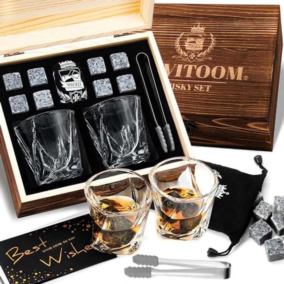 Whisky Geschenken voor Mannen - Luxe Whisky Glazen en Koelstenen Cadeauset