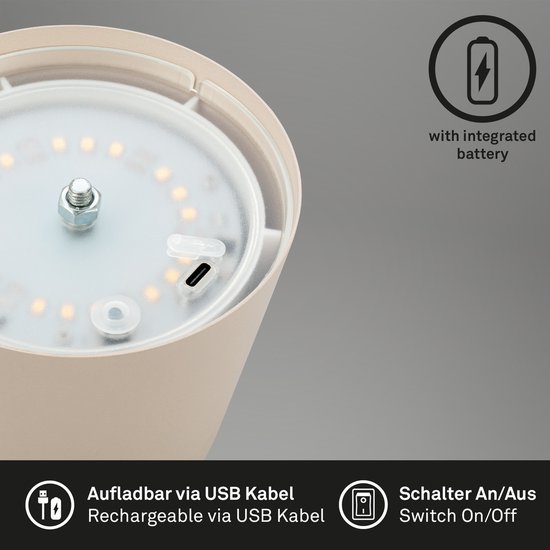 BRILONER - Lampe de table rechargeable - lampe sans fil - avec réglage tactile dimmable - pour intérieur et extérieur - hauteur réglable - 36 cm x 10,5 cm - beige
