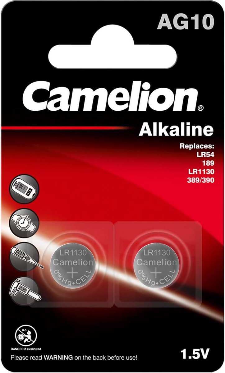 Alkaline knoopcelbatterij AG10/LR54/LR1131/389 - 1,5 volt, set van 2, 78 mAh