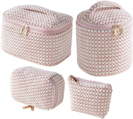 Set van 4 cosmetische reistasjes - draagbare make-up organizers voor vrouwen - Roze Wit