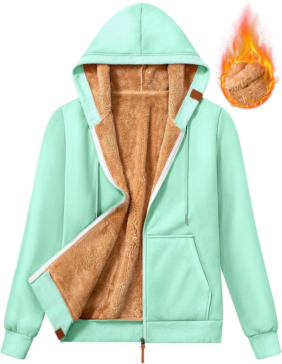 Dames Hoodie met Capuchon en Rits - Warme Fleece Trui met Zakken voor Winter