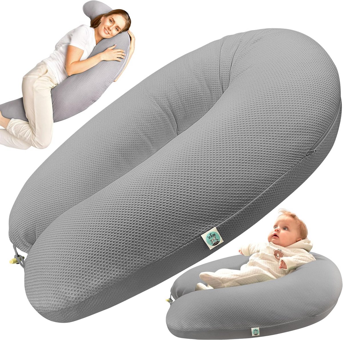 Voedingskussen Zwangerschapskussen XXL 190 x 30 cm – Antiallergisch & Wasbaar | Eps Parels Vulling