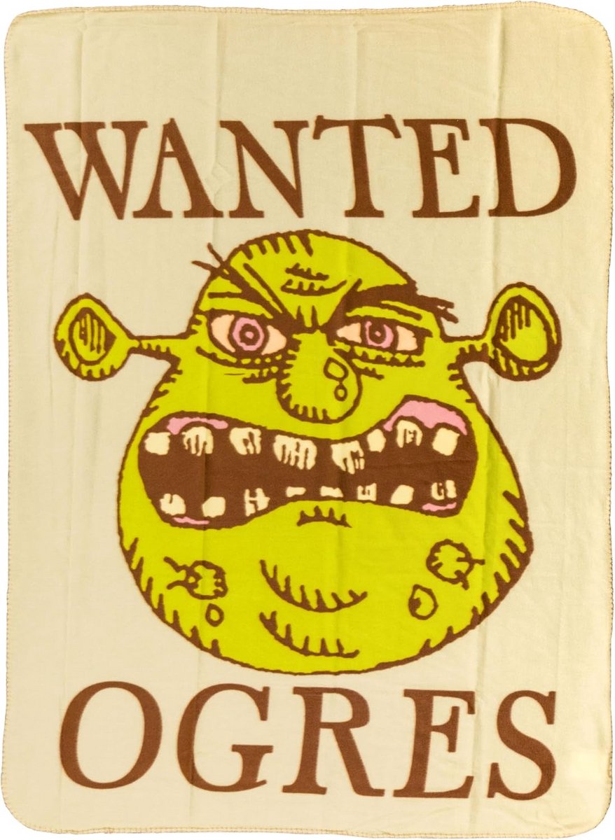 Gevoerde Fleece Deken met Shrek Gezicht en 'WANTED OGRES' Tekst - 45" x 60"