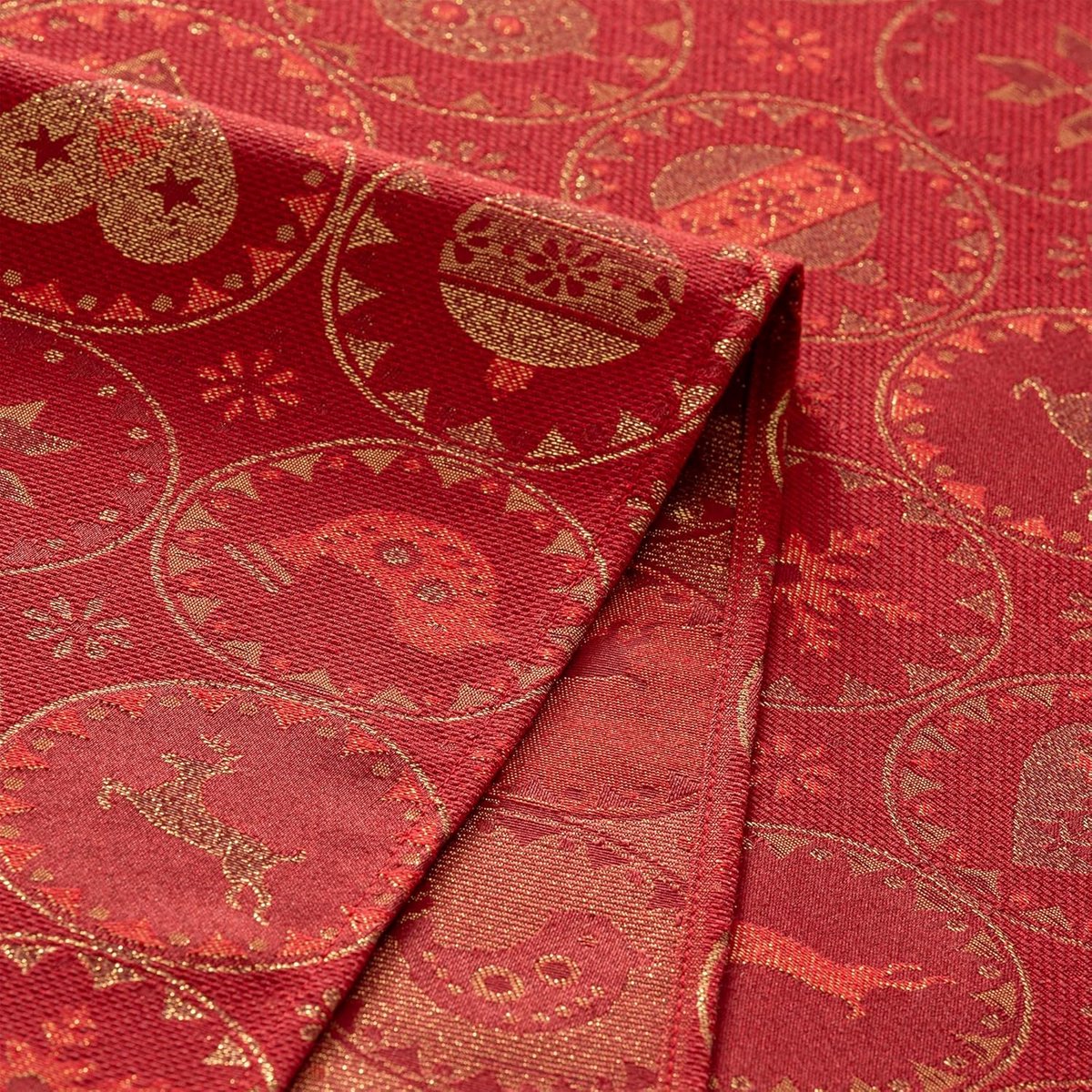Luxe Kerst Tafelkleed Rechthoekig Jacquard Rood en Goud 140 x 240 cm
