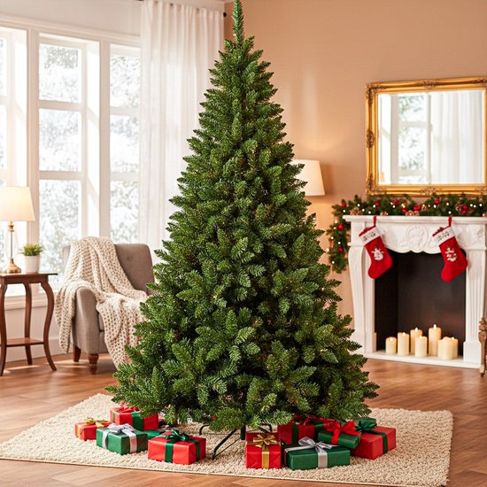 Foto: Ag luxe kerstboom met verlichting 210 cm extra vol met 1200 takken realistisch en herbruikbaar kunstkerstboom kerstbomen 1200 takken zeer vol