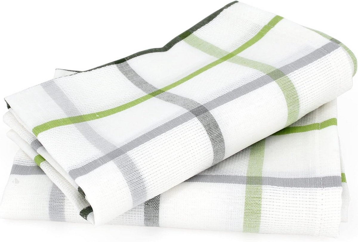 Set van 2 Luxe Keukendoeken 50x70 cm Linnen en Katoen Groen Geruit