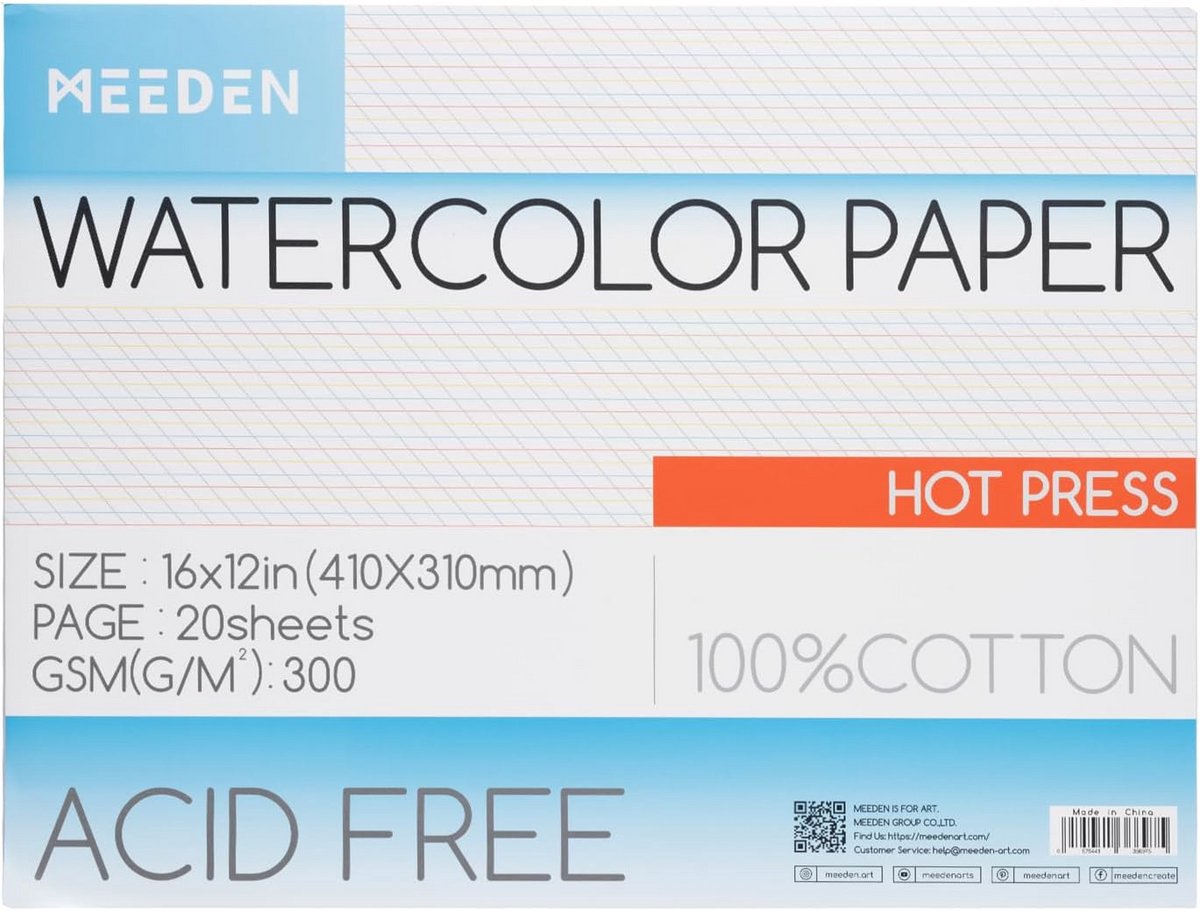 Aquarelpapier Blok 300 g/m2 - 20 Vellen - Zuurvrij Kunstpapier voor Aquarel en Gouache - 40,6 x 30,5 cm