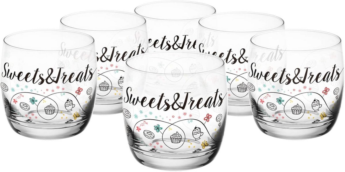 Set van 6 drinkglazen met leuk koekjesmotief - 260 ml - Water- en sapglazen