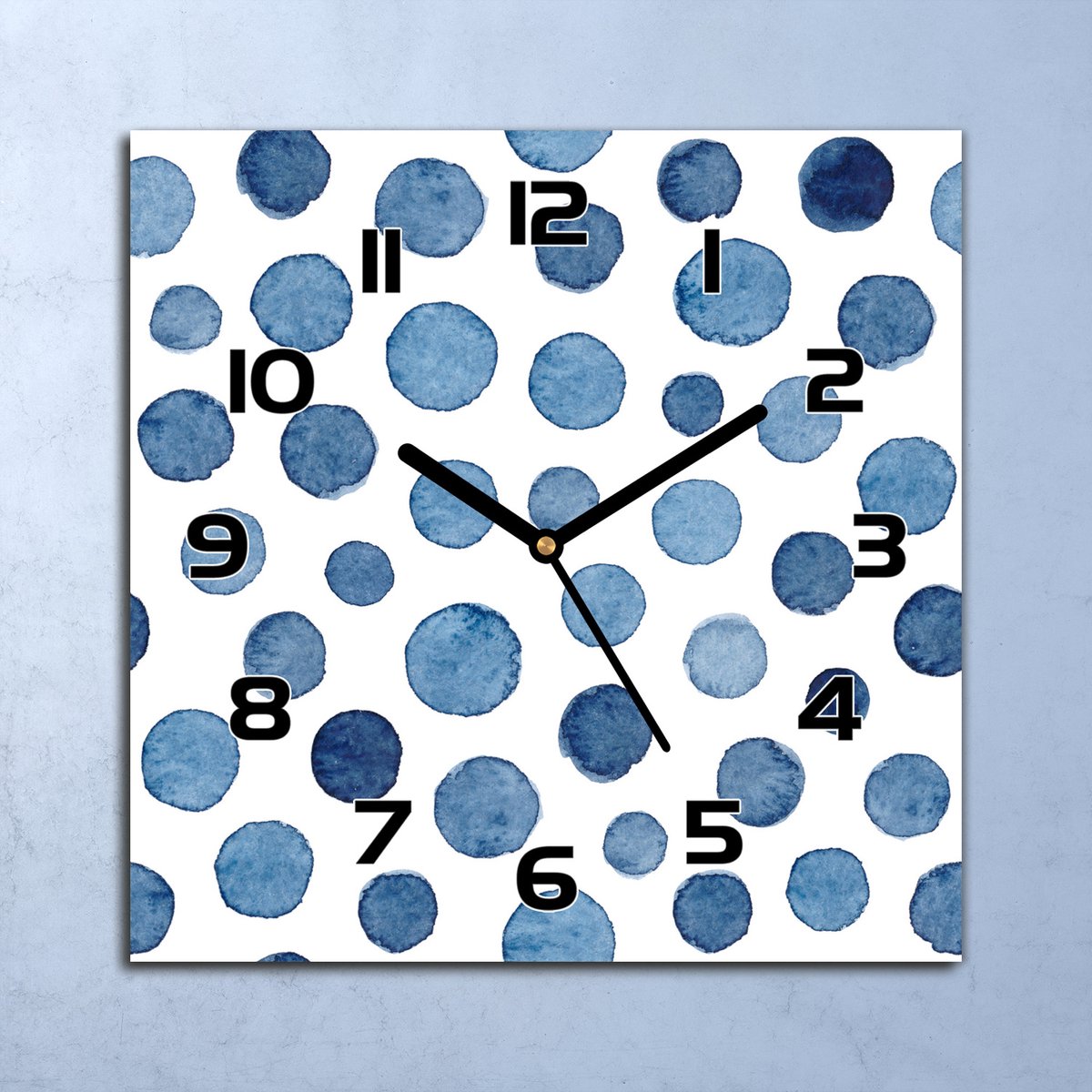 Coloray Wandklok - Aquarel stippen Glazen Klok - 30x30 cm - Blauw Wandklok - Wandklok Vierkant - Wandklok Industrieel - Wandklok Keuken - Stille Wandklok