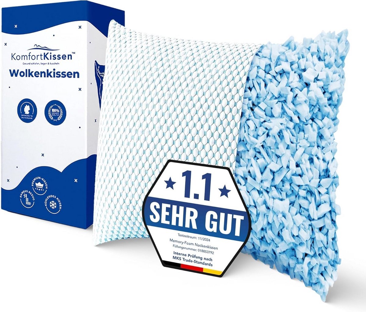 Ergonomisch Kussen 60x60 cm - Comfortabel Hoofdkussen met Memory Foam en Cooling Gel voor Alle Slaaphoudingen