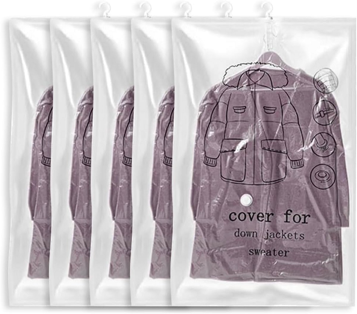 5x Vacuümzakken voor Kleding om Op te Hangen 110x70 cm - Ruimtebesparende Kastorganizer