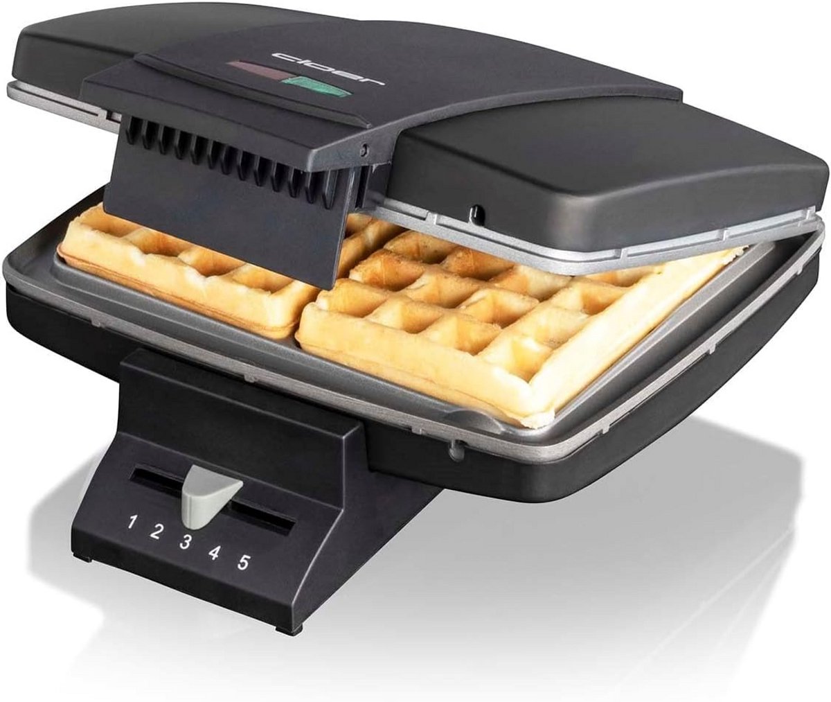 Wafelijzer voor traditionele Belgische wafels, 930 W, met baklamp, zwart metaal