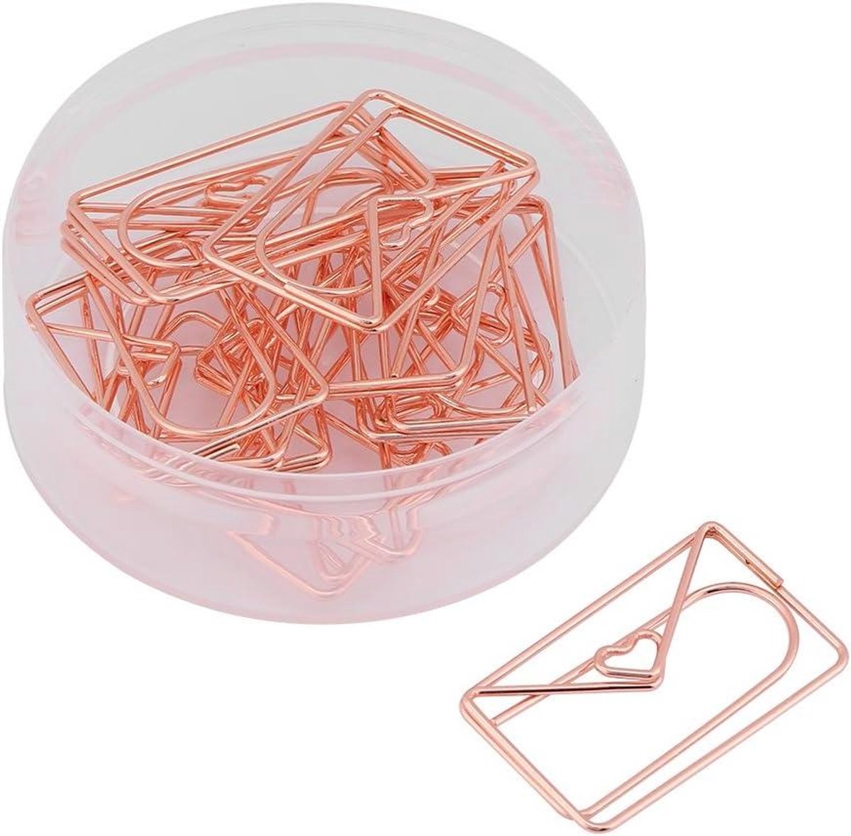 Paperclips - Set van 12 stuks in transparante doos voor kantoororganisatie met envelop - Roestvrij staal, bladwijzer dispenser - Documenten klemmen.